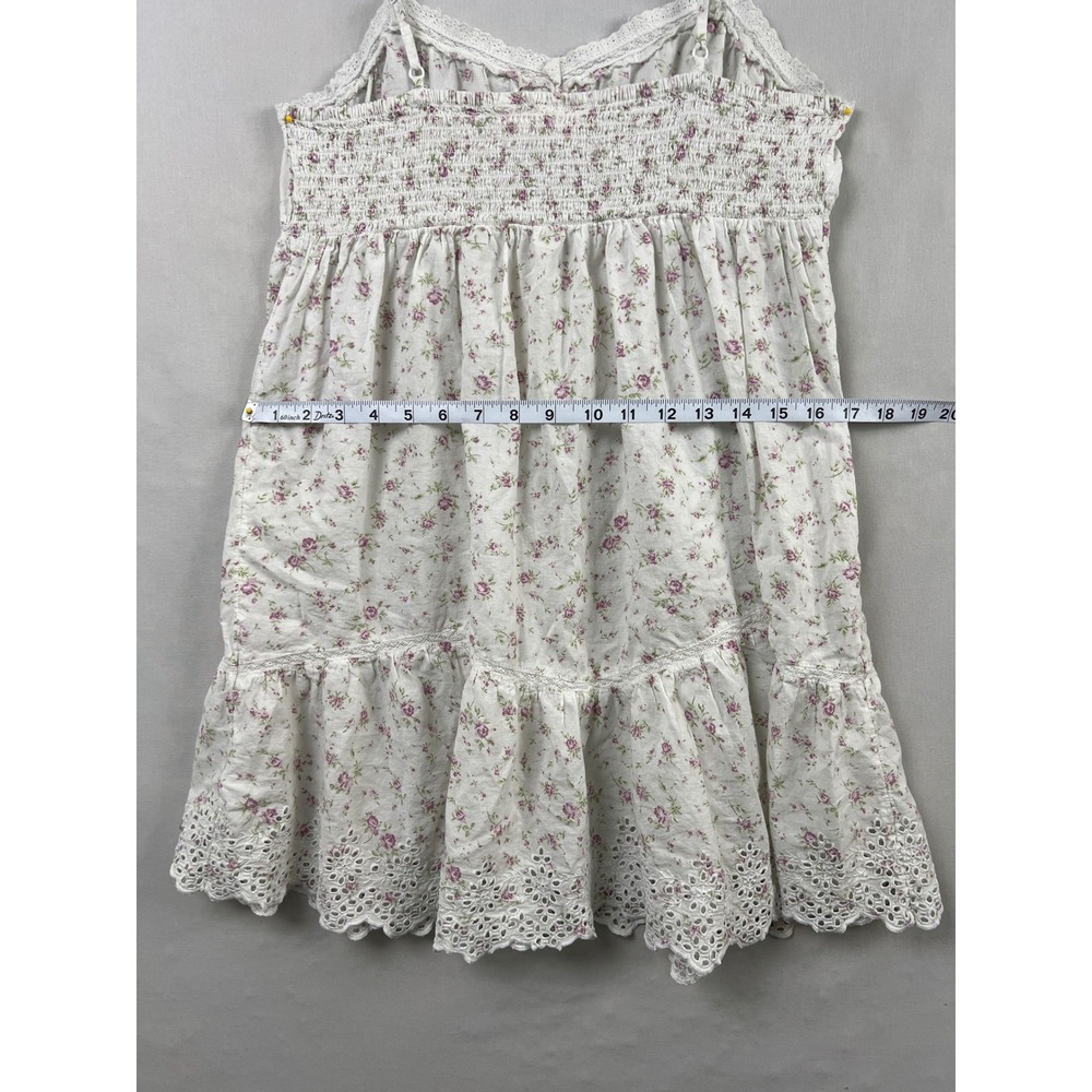 Rachel Ashwell Floral Babydoll Nightgown Women M White Pink Eyelet Lace Smocked - Picture 6 of 8